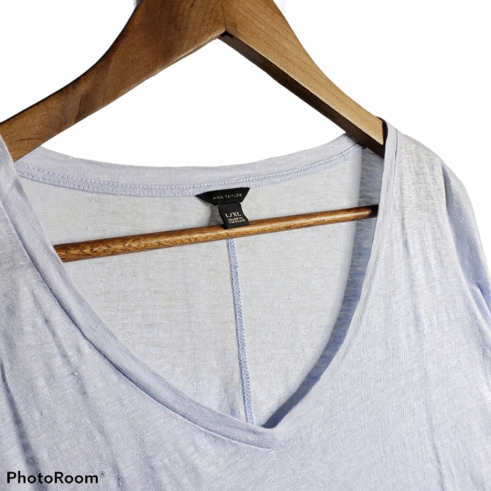 Ann Taylor Linen Tunic V-neck baby blue knit top